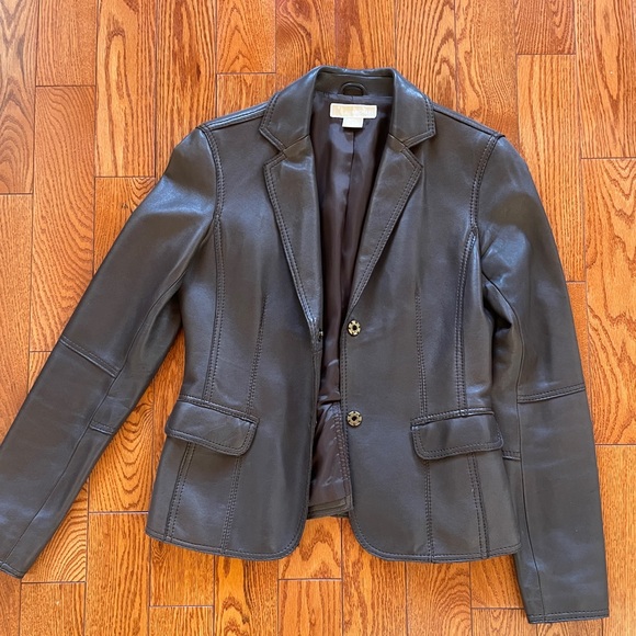 Michael Kors Brown Leather Blazer Jacket - Picture 3 of 11